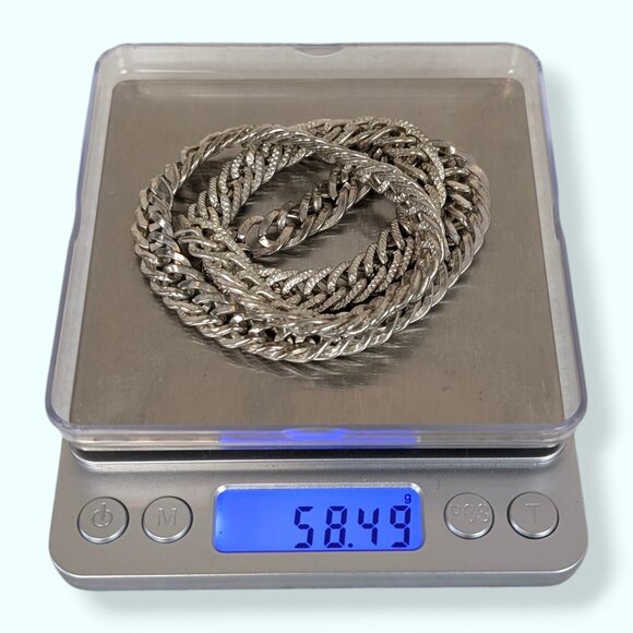 Silver Tone Textured Link Chain Necklace - Picture 6 of 6